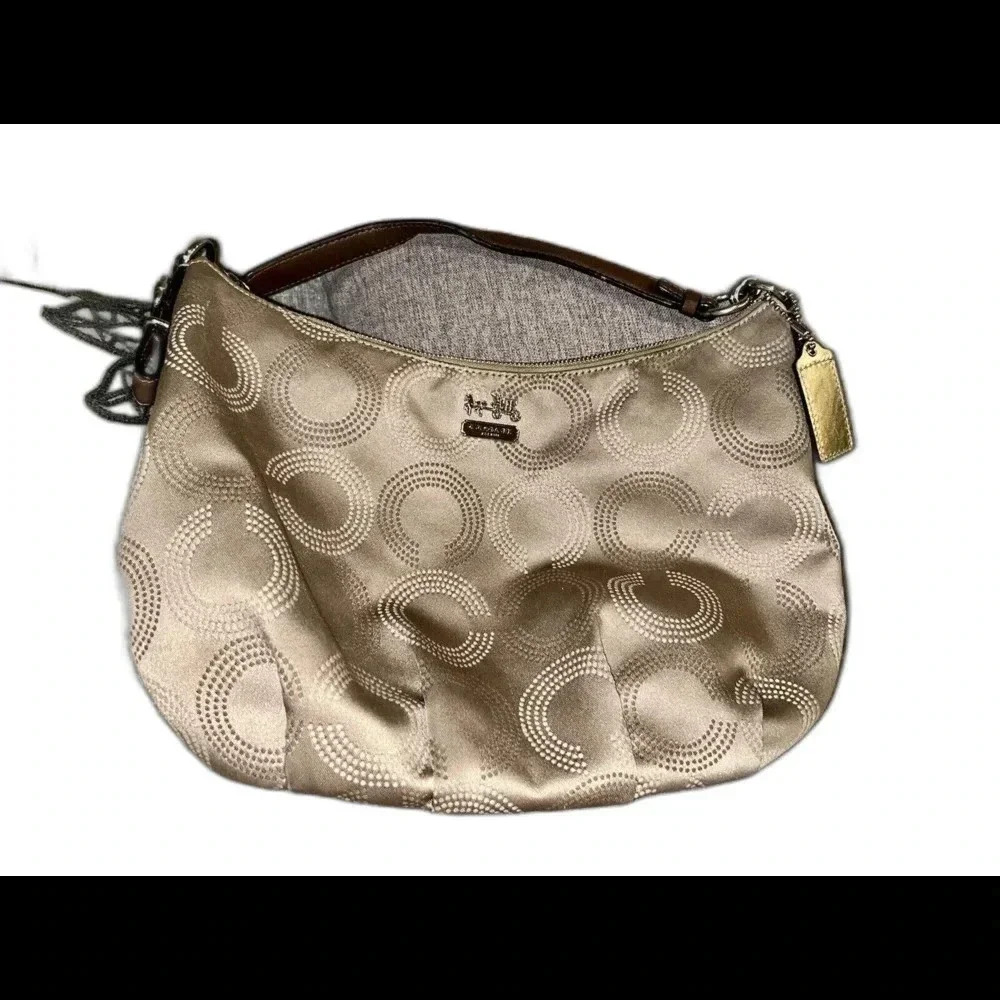 Auth Vintage COACH MADISON Beige Jacquard‎ Hobo Bag